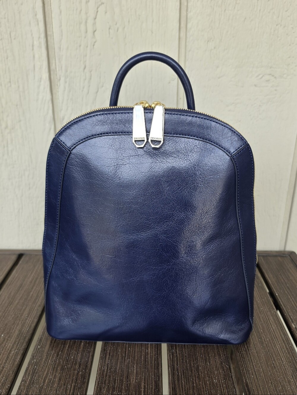 Brahmin Rosemary Deep Navy Leather Backpack with Top Handle